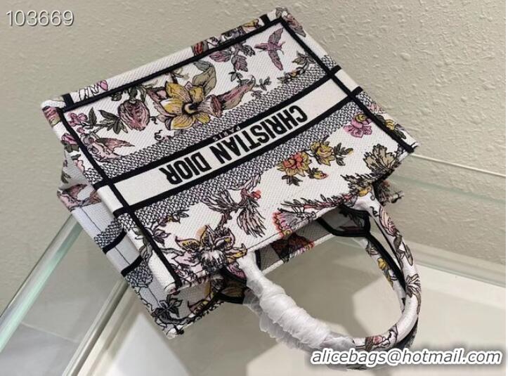 Well Crafted SMALL DIOR BOOK TOTE M1265ZC White Multicolor Dior Jardin Botanique Embroidery M1265ZC