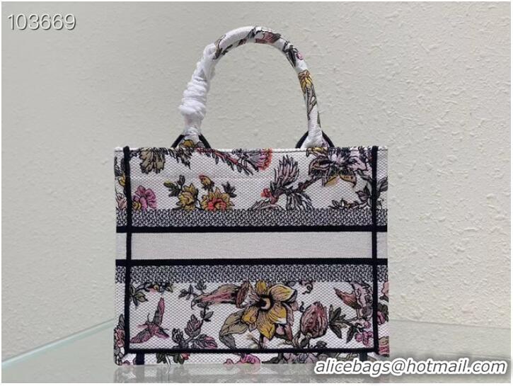 Well Crafted SMALL DIOR BOOK TOTE M1265ZC White Multicolor Dior Jardin Botanique Embroidery M1265ZC