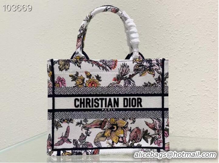 Well Crafted SMALL DIOR BOOK TOTE M1265ZC White Multicolor Dior Jardin Botanique Embroidery M1265ZC