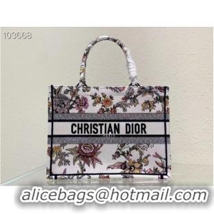 Top Quality MEDIUM DIOR BOOK TOTE White Multicolor Dior Jardin Botanique Embroidery M1296ZRZ