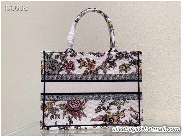 Top Quality MEDIUM DIOR BOOK TOTE White Multicolor Dior Jardin Botanique Embroidery M1296ZRZ