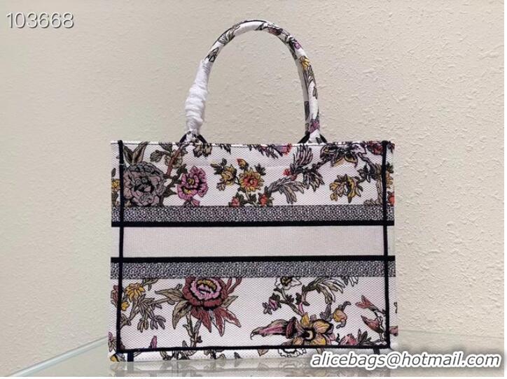 Top Quality MEDIUM DIOR BOOK TOTE White Multicolor Dior Jardin Botanique Embroidery M1296ZRZ