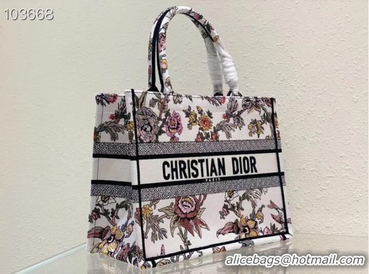 Top Quality MEDIUM DIOR BOOK TOTE White Multicolor Dior Jardin Botanique Embroidery M1296ZRZ