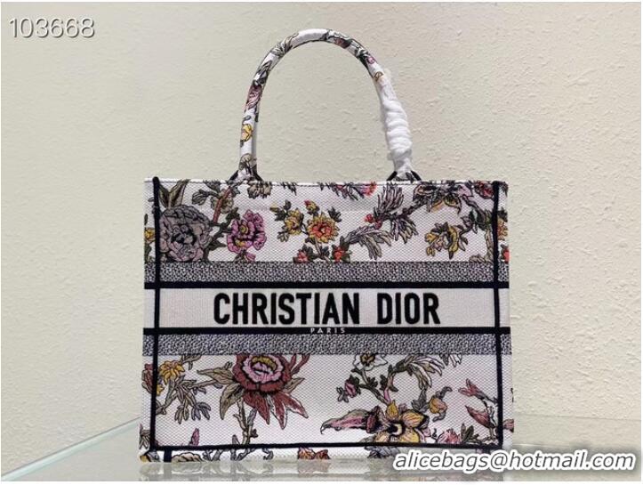 Top Quality MEDIUM DIOR BOOK TOTE White Multicolor Dior Jardin Botanique Embroidery M1296ZRZ