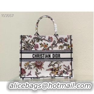 Good Product LARGE DIOR BOOK TOTE White Multicolor Dior Jardin Botanique Embroidery M1286ZEA