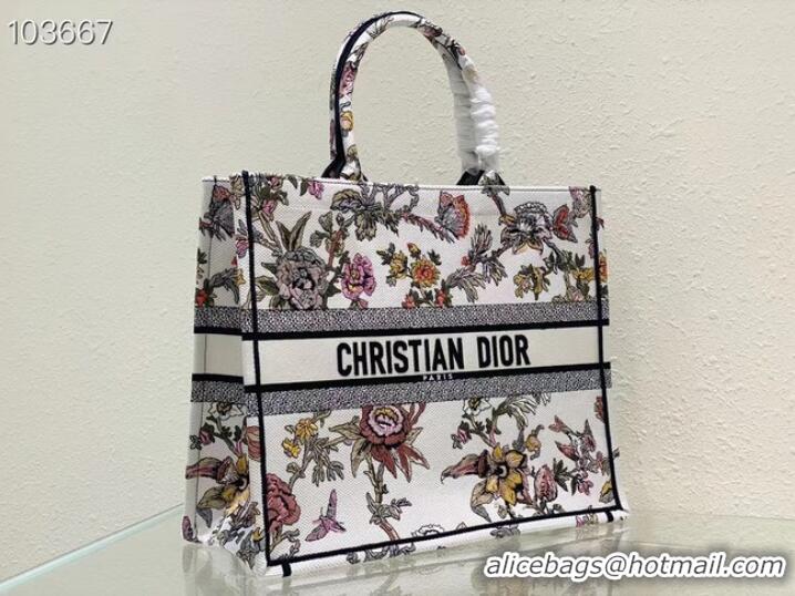 Good Product LARGE DIOR BOOK TOTE White Multicolor Dior Jardin Botanique Embroidery M1286ZEA