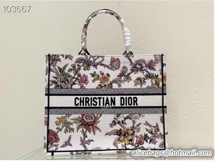 Good Product LARGE DIOR BOOK TOTE White Multicolor Dior Jardin Botanique Embroidery M1286ZEA