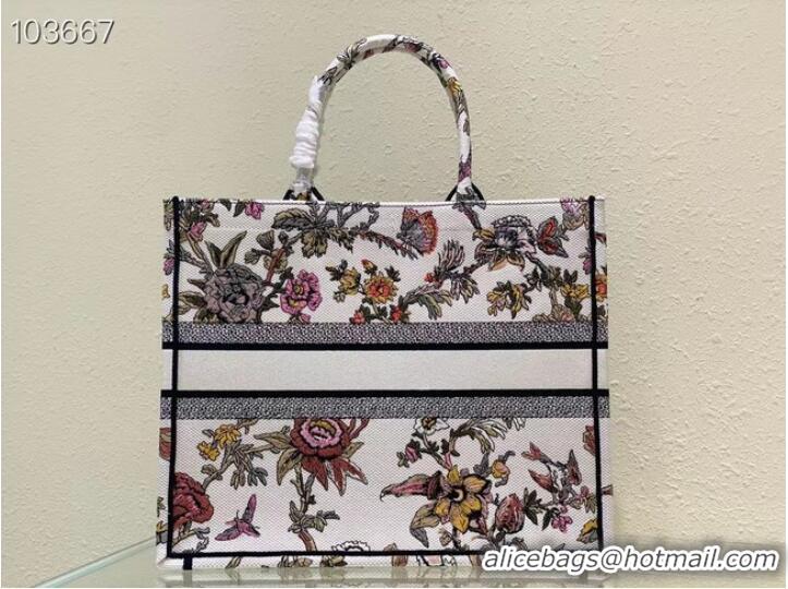 Good Product LARGE DIOR BOOK TOTE White Multicolor Dior Jardin Botanique Embroidery M1286ZEA