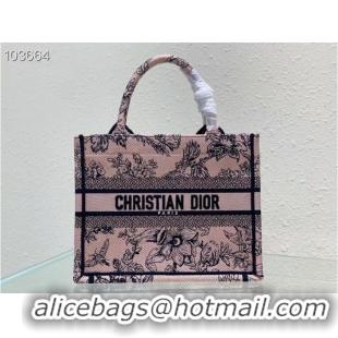 Reasonable Price SMALL DIOR BOOK TOTE Powder Pink Dior Jardin Botanique Embroidery M1265ZC