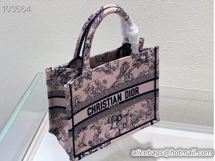 Reasonable Price SMALL DIOR BOOK TOTE Powder Pink Dior Jardin Botanique Embroidery M1265ZC