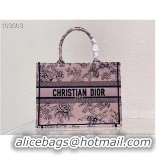 Pretty Style MEDIUM DIOR BOOK TOTE Powder Pink Dior Jardin Botanique Embroidery M1296ZRZ