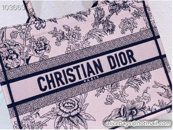 Pretty Style MEDIUM DIOR BOOK TOTE Powder Pink Dior Jardin Botanique Embroidery M1296ZRZ