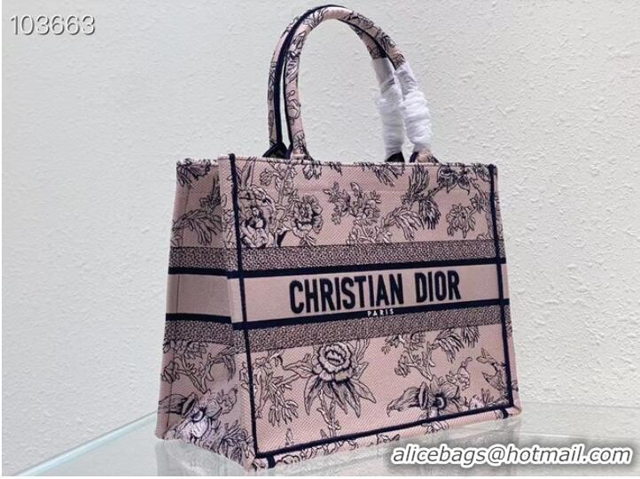 Pretty Style MEDIUM DIOR BOOK TOTE Powder Pink Dior Jardin Botanique Embroidery M1296ZRZ