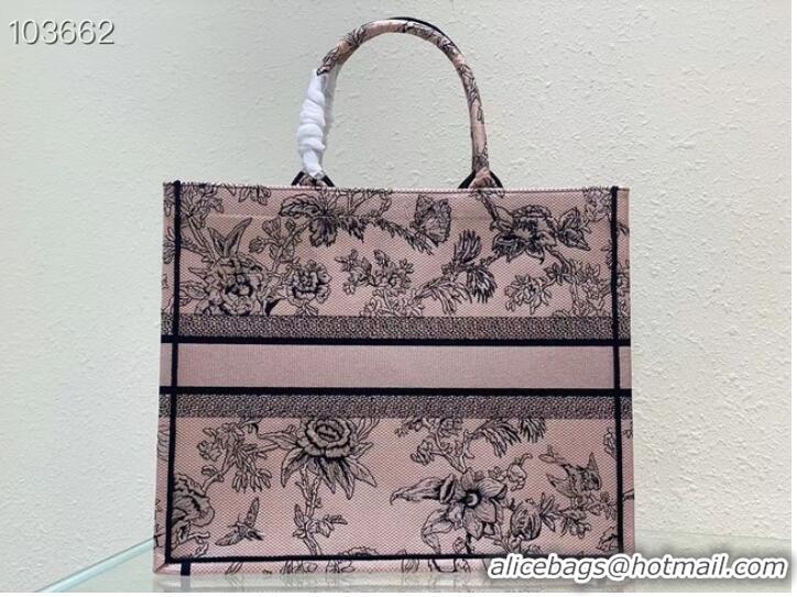 LARGE DIOR BOOK TOTE Powder Pink Dior Jardin Botanique Embroidery M1286ZEA