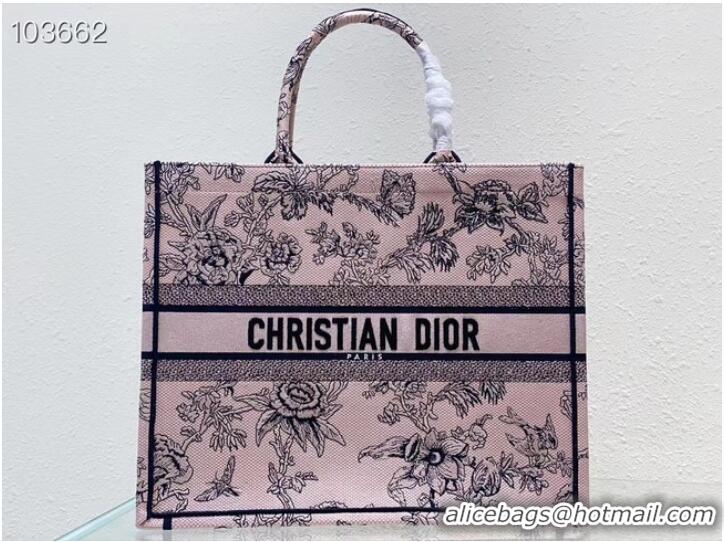 LARGE DIOR BOOK TOTE Powder Pink Dior Jardin Botanique Embroidery M1286ZEA