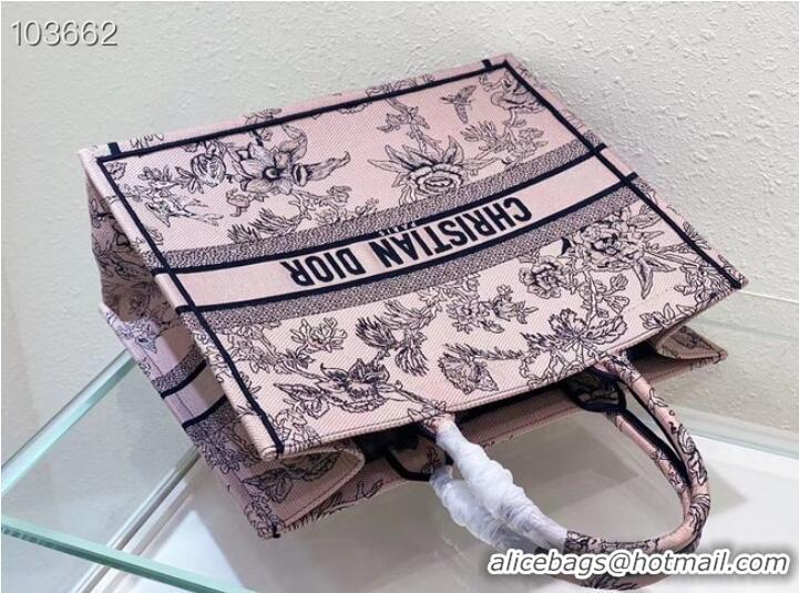 LARGE DIOR BOOK TOTE Powder Pink Dior Jardin Botanique Embroidery M1286ZEA