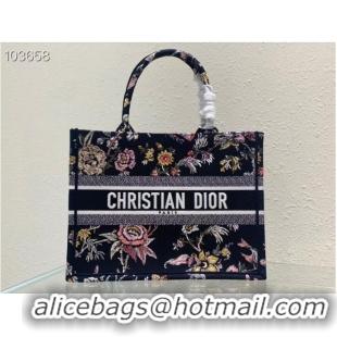 Top Quality MEDIUM DIOR BOOK TOTE black Multicolor Dior Jardin Botanique Embroidery M1296ZRZ