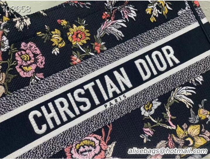 Top Quality MEDIUM DIOR BOOK TOTE black Multicolor Dior Jardin Botanique Embroidery M1296ZRZ