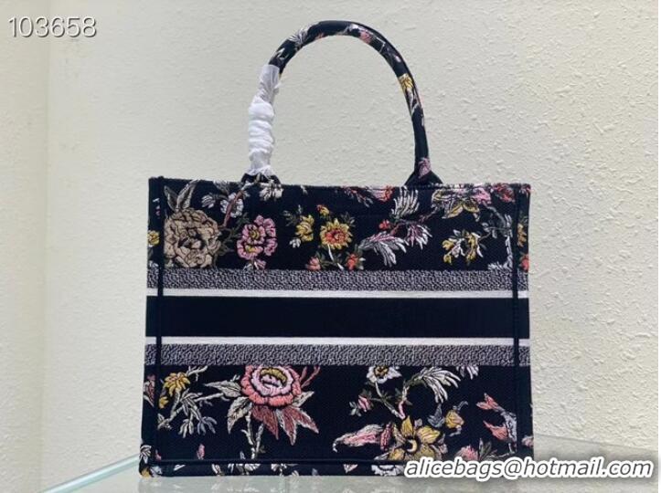 Top Quality MEDIUM DIOR BOOK TOTE black Multicolor Dior Jardin Botanique Embroidery M1296ZRZ