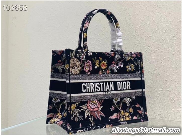 Top Quality MEDIUM DIOR BOOK TOTE black Multicolor Dior Jardin Botanique Embroidery M1296ZRZ