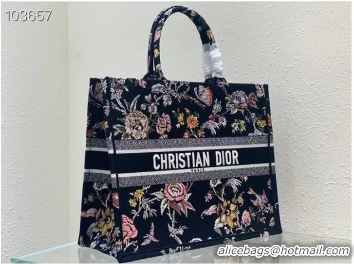 Good Product LARGE DIOR BOOK TOTE black Multicolor Dior Jardin Botanique Embroidery M1286ZEA