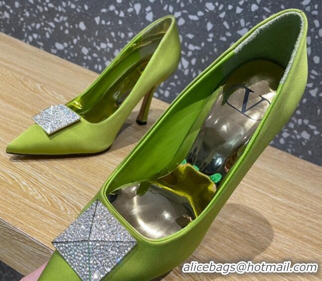 Sophisticated Valentino One Stud Silk High Heel Pumps 10cm with Crystal Green 112992