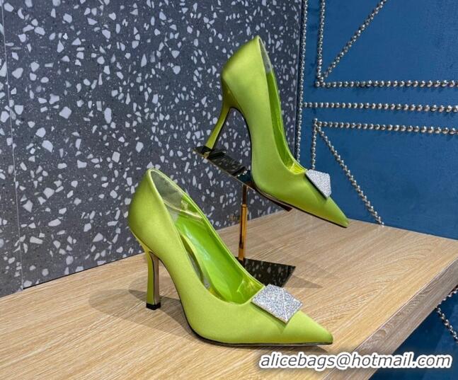 Sophisticated Valentino One Stud Silk High Heel Pumps 10cm with Crystal Green 112992