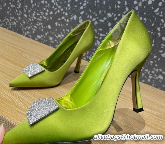 Sophisticated Valentino One Stud Silk High Heel Pumps 10cm with Crystal Green 112992