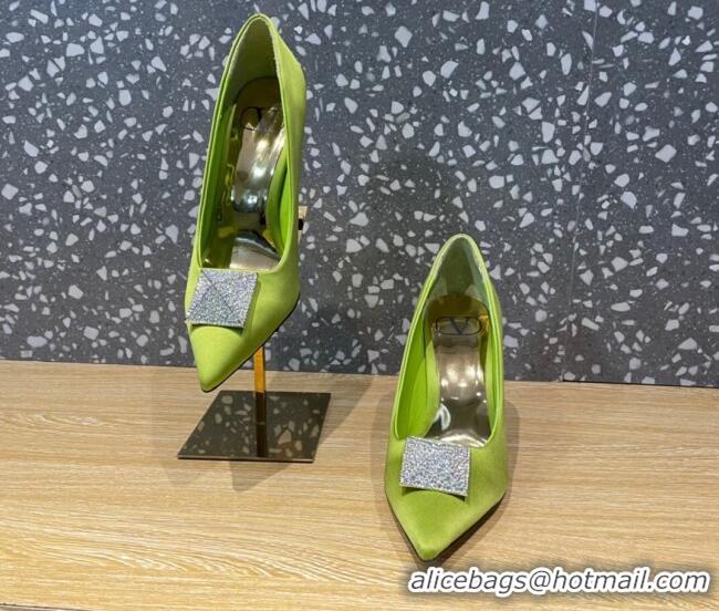 Sophisticated Valentino One Stud Silk High Heel Pumps 10cm with Crystal Green 112992