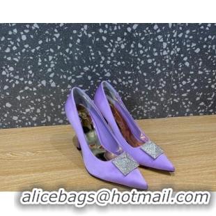 Best Grade Valentino One Stud Silk High Heel Pumps 10cm with Crystal Purple 112993