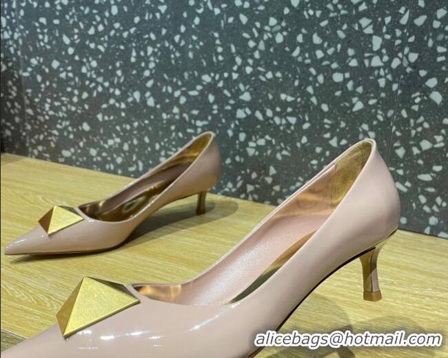 Duplicate Valentino One Stud Patent Leather Medium Heel Pumps 5cm Nude 112994