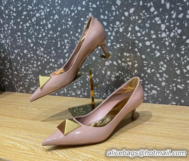 Duplicate Valentino One Stud Patent Leather Medium Heel Pumps 5cm Nude 112994