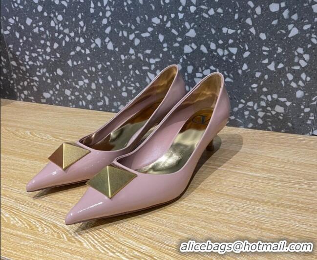 Duplicate Valentino One Stud Patent Leather Medium Heel Pumps 5cm Nude 112994