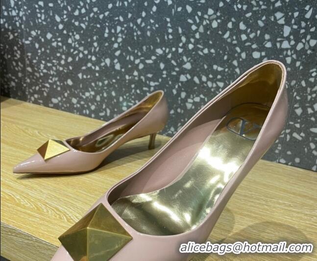 Duplicate Valentino One Stud Patent Leather Medium Heel Pumps 5cm Nude 112994