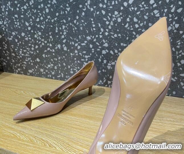 Duplicate Valentino One Stud Patent Leather Medium Heel Pumps 5cm Nude 112994