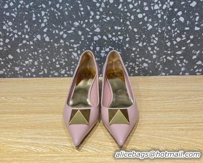 Duplicate Valentino One Stud Patent Leather Medium Heel Pumps 5cm Nude 112994