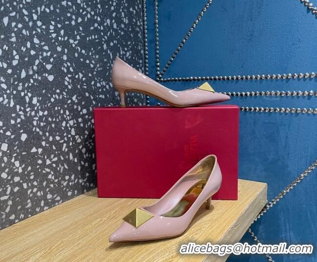 Duplicate Valentino One Stud Patent Leather Medium Heel Pumps 5cm Nude 112994