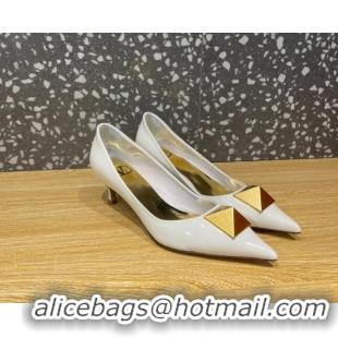 Luxury Valentino One Stud Patent Leather Medium Heel Pumps 5cm White 112996