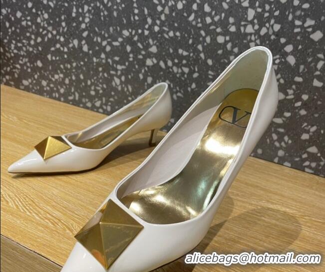 Luxury Valentino One Stud Patent Leather Medium Heel Pumps 5cm White 112996