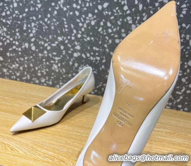 Luxury Valentino One Stud Patent Leather Medium Heel Pumps 5cm White 112996