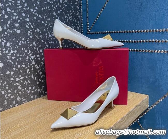 Luxury Valentino One Stud Patent Leather Medium Heel Pumps 5cm White 112996