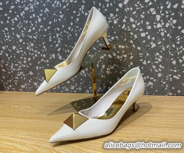 Luxury Valentino One Stud Patent Leather Medium Heel Pumps 5cm White 112996