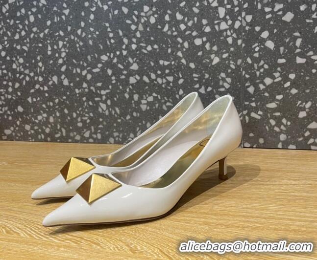 Luxury Valentino One Stud Patent Leather Medium Heel Pumps 5cm White 112996