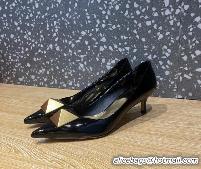 Best Product Valentino One Stud Patent Leather Medium Heel Pumps 5cm Black/Gold 112997