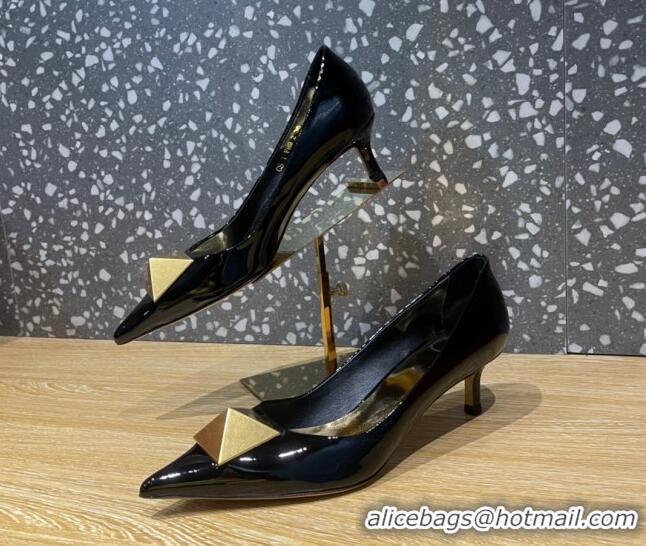 Best Product Valentino One Stud Patent Leather Medium Heel Pumps 5cm Black/Gold 112997