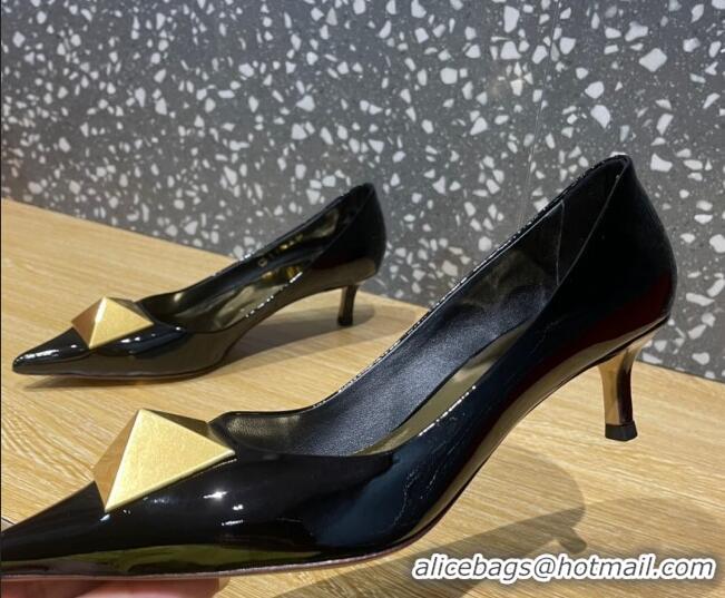 Best Product Valentino One Stud Patent Leather Medium Heel Pumps 5cm Black/Gold 112997