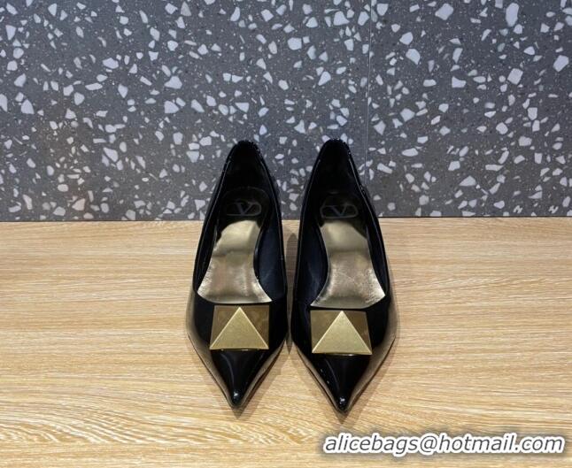 Best Product Valentino One Stud Patent Leather Medium Heel Pumps 5cm Black/Gold 112997