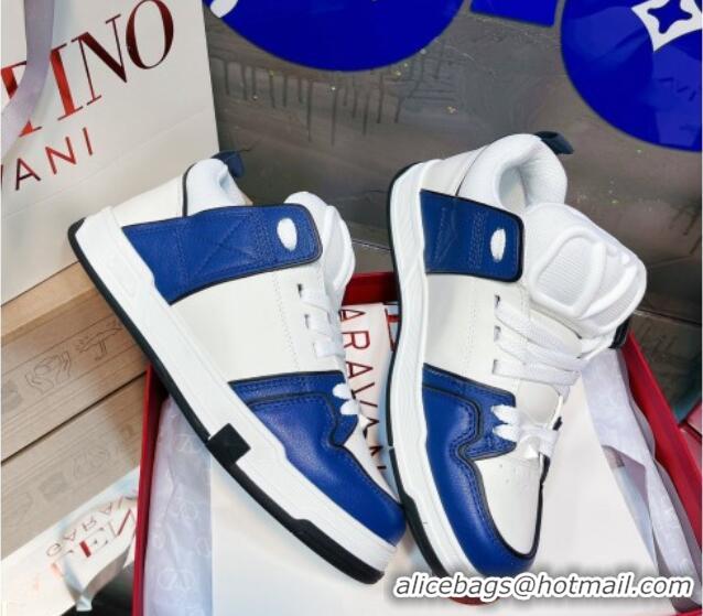 Shop Cheap Valentino VLogo Signature Open Skate Calfskin Sneakers White/Blue 120186