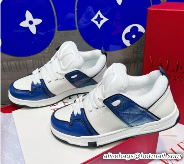 Shop Cheap Valentino VLogo Signature Open Skate Calfskin Sneakers White/Blue 120186