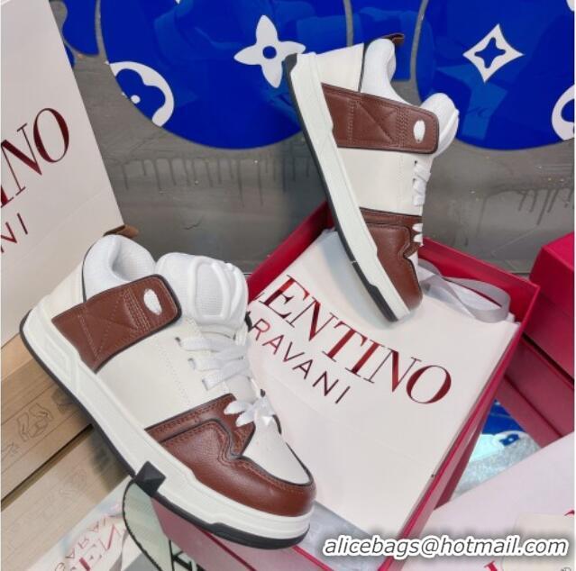 Grade Quality Valentino VLogo Signature Open Skate Calfskin Sneakers White/Brown 120187